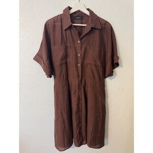 Forever 21 Women's Brown Button Front Short Sleeve Shirt Dress XL‎